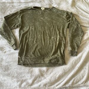 BKE Olive Velvet Crewneck Pullover